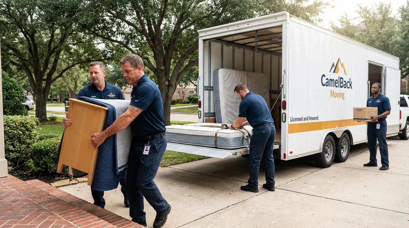 Crew loading residential truck for cross-state move from Rotan, TX