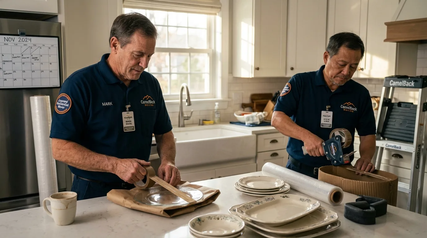 Professional crew packing kitchen dishware in Rotan, TX